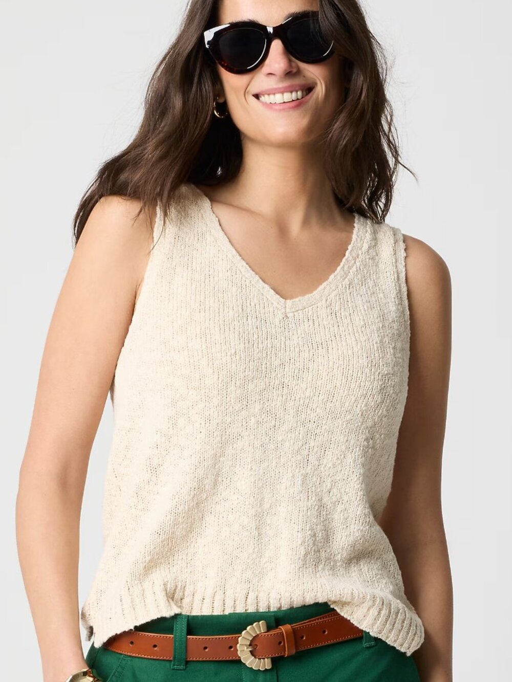 J. Crew Dusty Ivory V-neck Beach Sweater-Tank/NWT/L